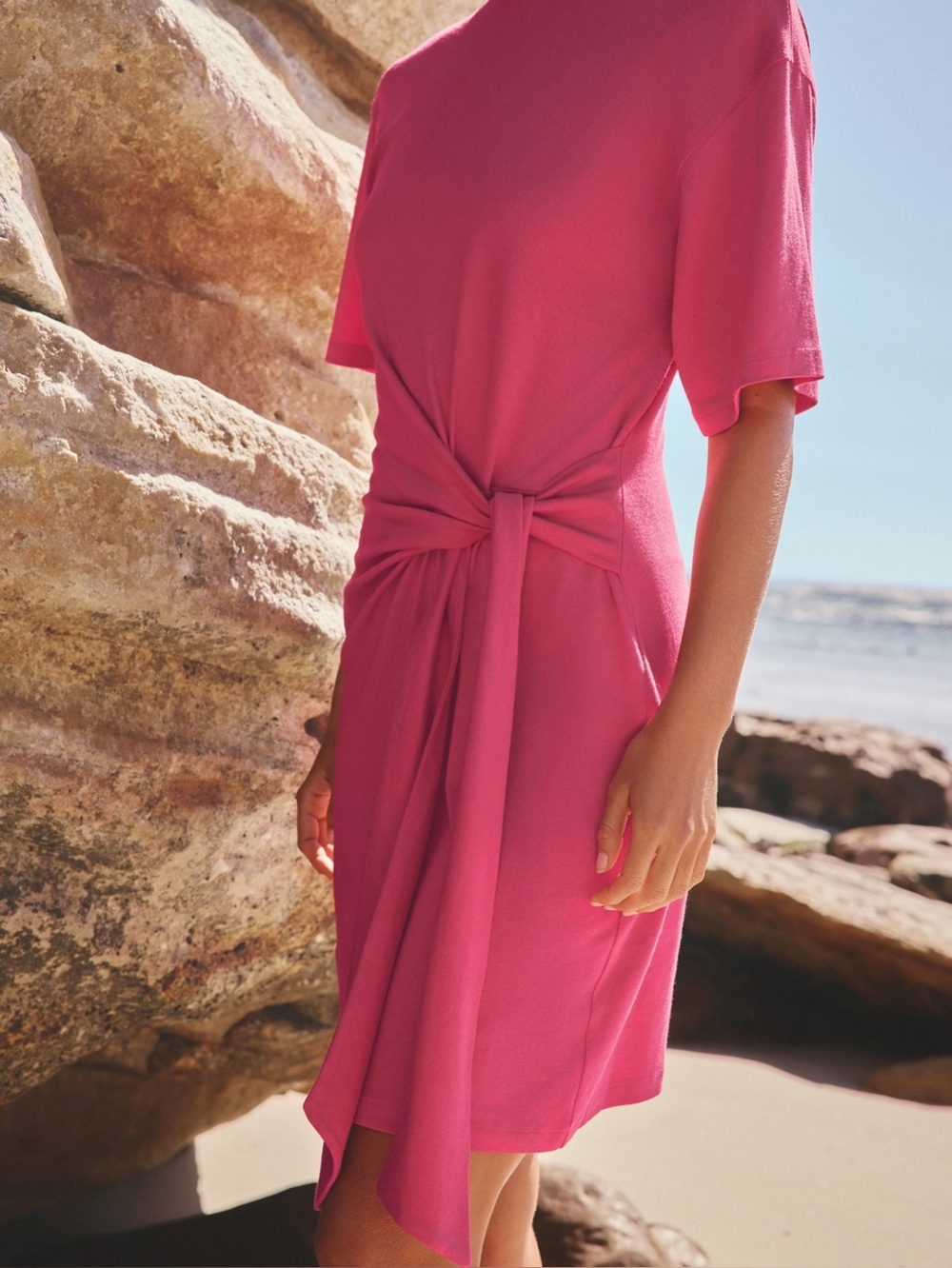 Ann Taylor Fuchsia Pink Short-Sleeve Midi Dress